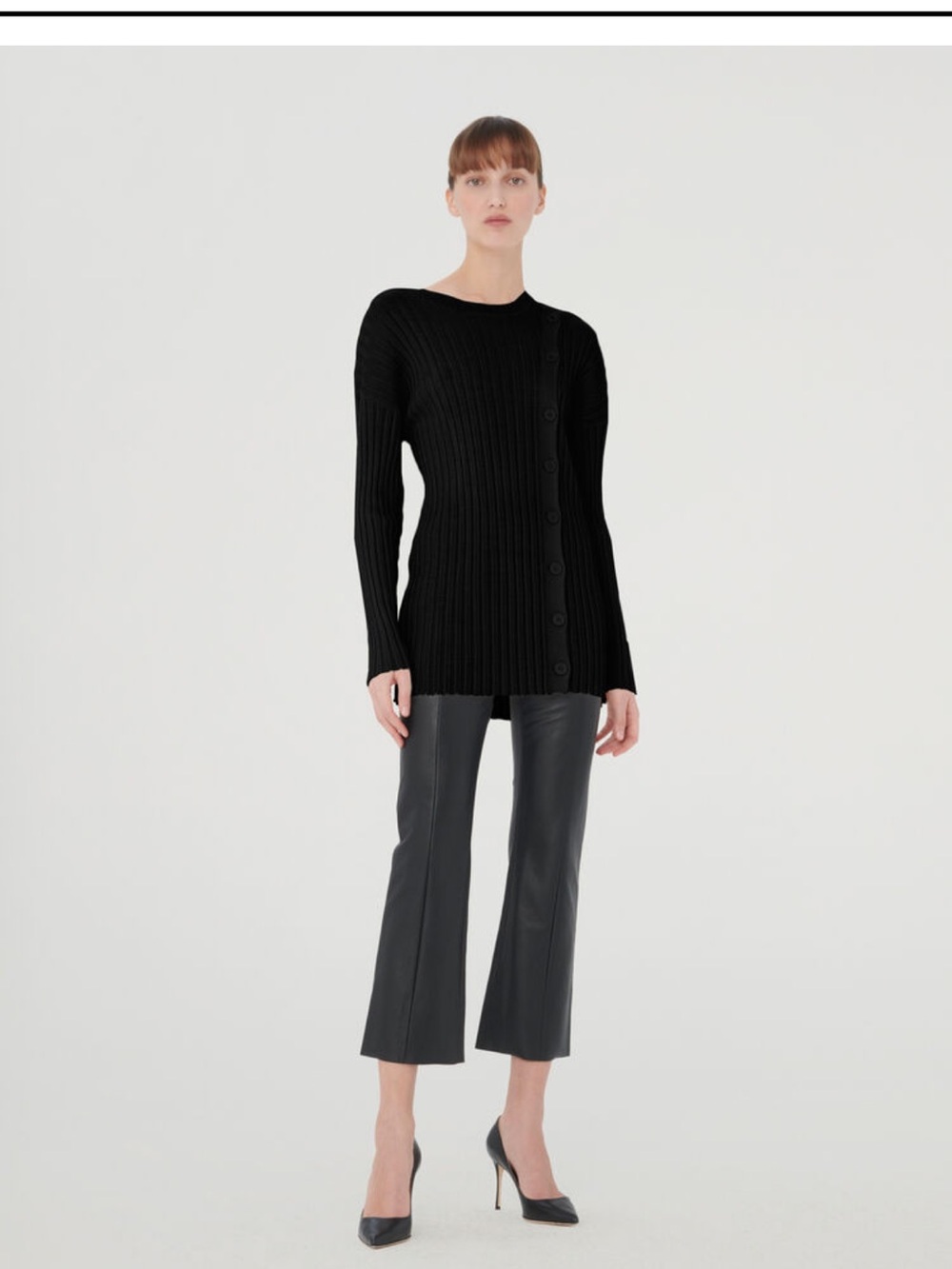 Wolford Black Ribbed Button-Front Longline Sweater 100%Wool